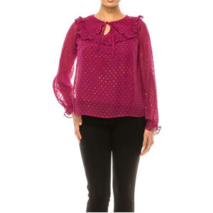 Women's Zac & Rachel Dotted Chiffon Blouse, Size S, Burgundy